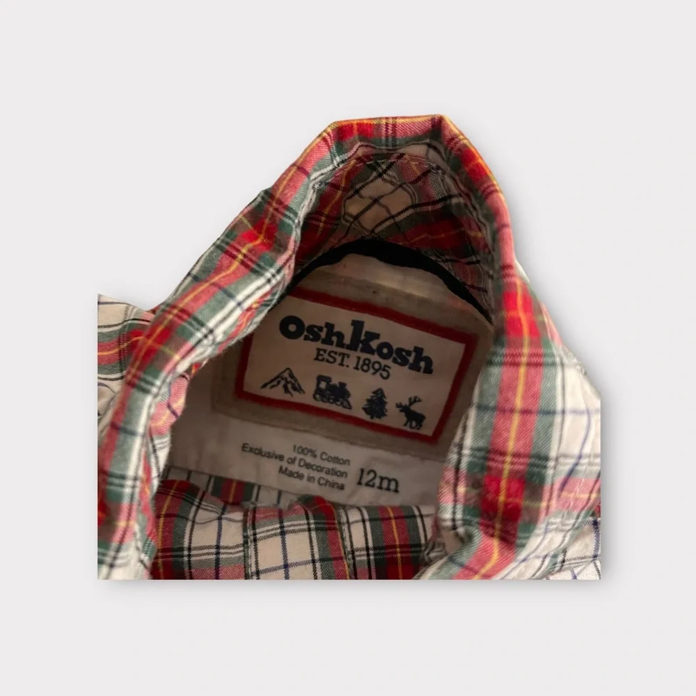 OshKosh B’gosh Holiday Red Plaid Button Up Collar Bodysuit